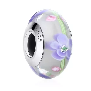 Pandora Style Blauweregen Bloemen Murano Glas Bedel - SCZ019 (afbeelding voor) Pandora Style Blauweregen Bloemen Murano Glas Bedel - SCZ019