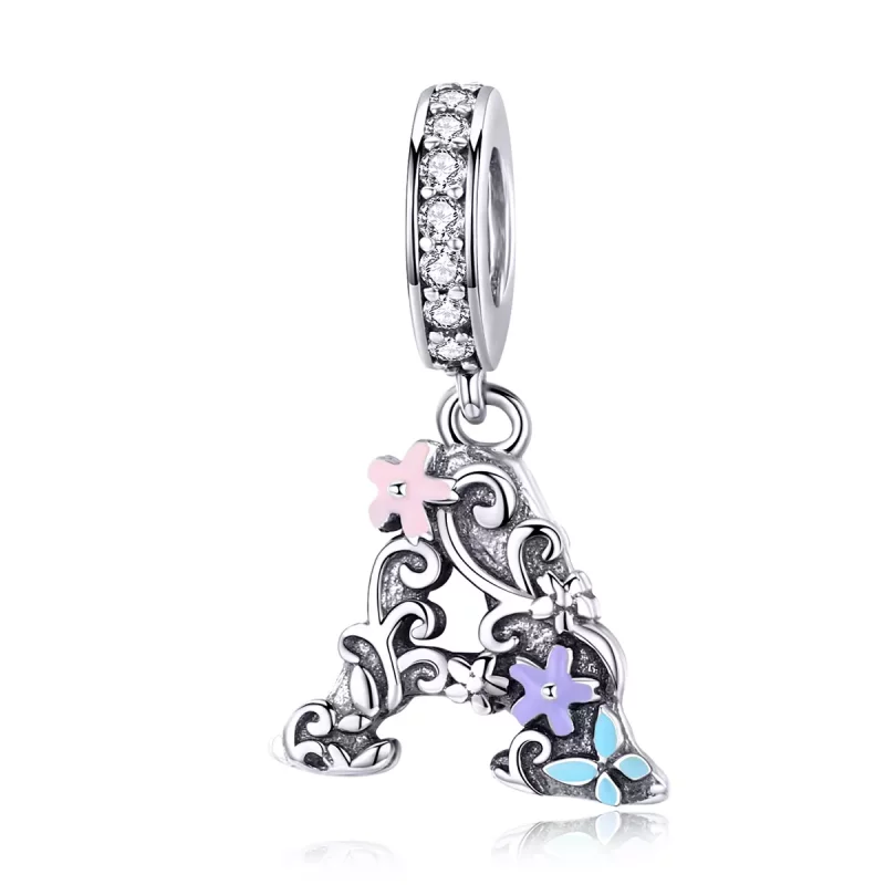 (afbeelding voor) Pandora Style Bloem Letter A Hangende Bedel - SCC1273