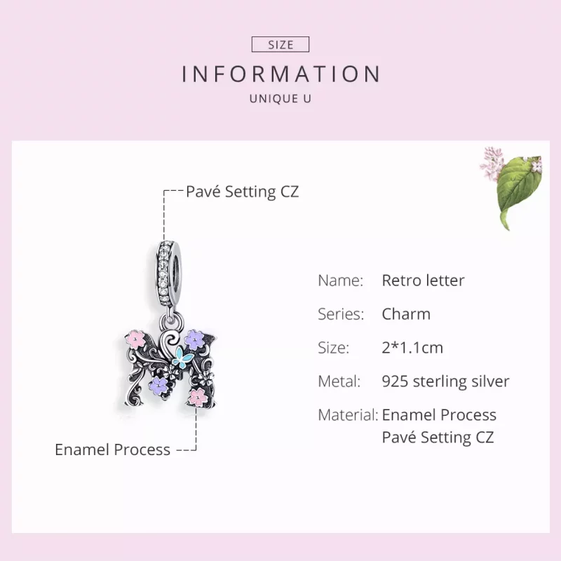(afbeelding voor) Pandora Style Bloem Letter M Hangende Bedel - SCC1274 - Bekijken 3