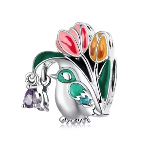 (afbeelding voor) Pandora Style Bloemen en Vogels - Regen Bedel - SCC2193