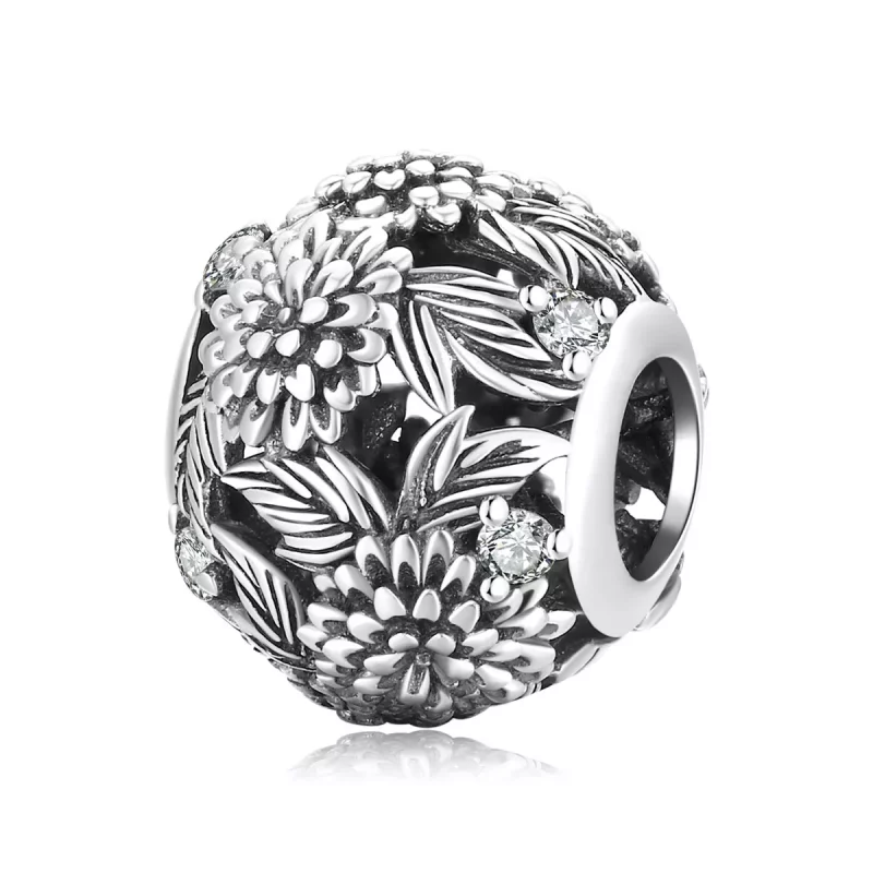 (afbeelding voor) Pandora Style Bloemen in reliëf Bedel - SCC2097