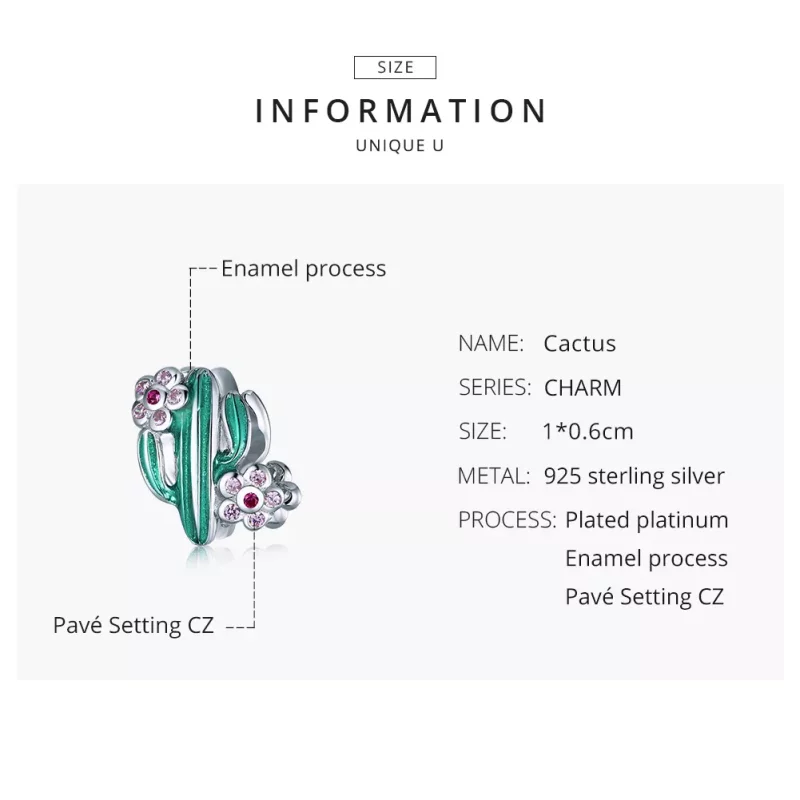 (afbeelding voor) Pandora Style Cactus Bedel - BSC261 - Bekijken 8