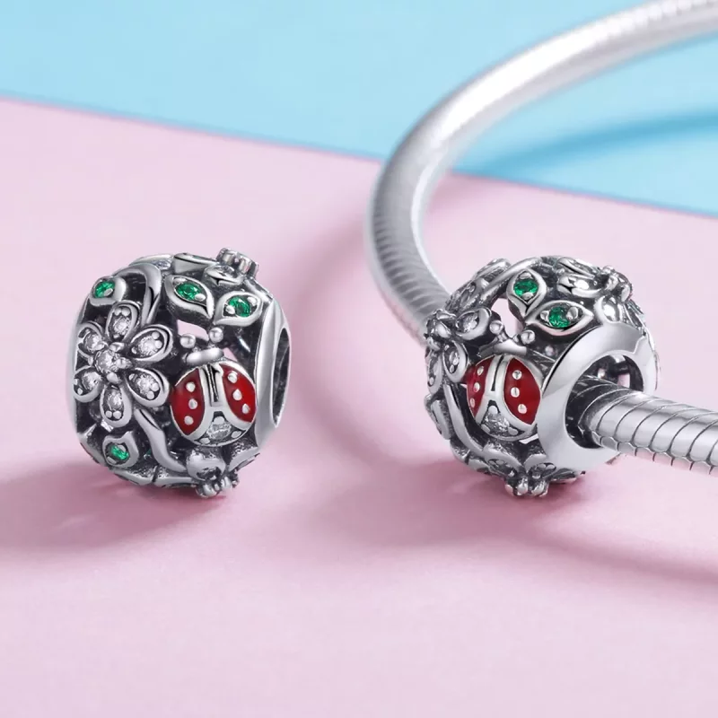 (afbeelding voor) Pandora Style Lieveheersbeestjes en bloemen Bedel - SCC926 - Bekijken 4