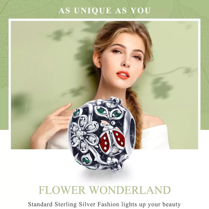 (afbeelding voor) Pandora Style Lieveheersbeestjes en bloemen Bedel - SCC926 - Bekijken 6