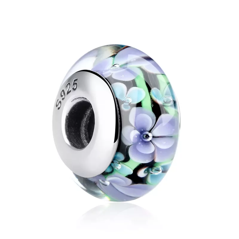 (afbeelding voor) Pandora Style Paarse bloemen Murano Glas Bedel - SCZ009 - Bekijken 2