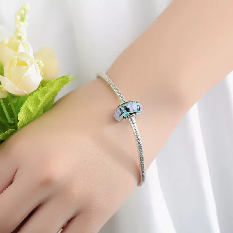 (afbeelding voor) Pandora Style Paarse bloemen Murano Glas Bedel - SCZ009 - Bekijken 6