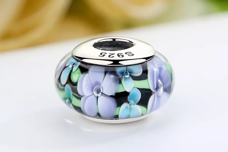 (afbeelding voor) Pandora Style Paarse bloemen Murano Glas Bedel - SCZ009 - Bekijken 8