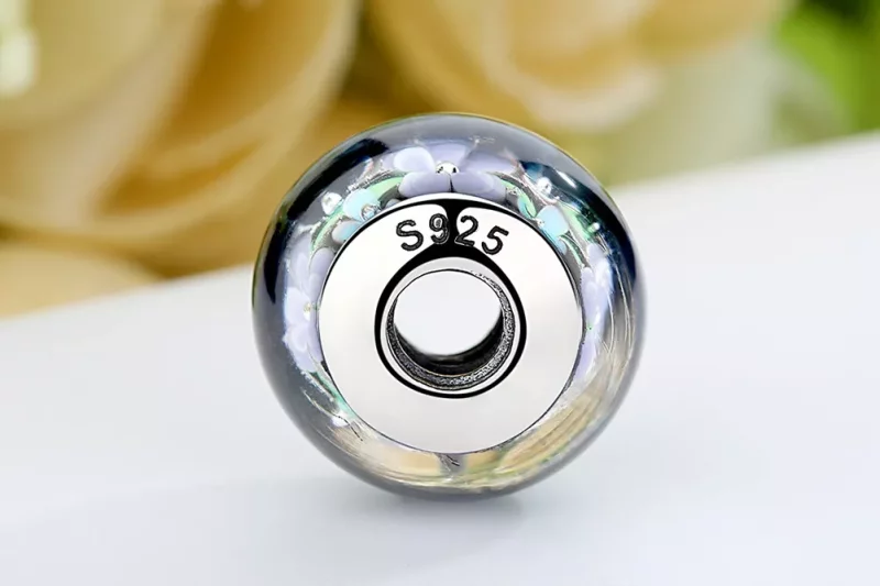 (afbeelding voor) Pandora Style Paarse bloemen Murano Glas Bedel - SCZ009 - Bekijken 9