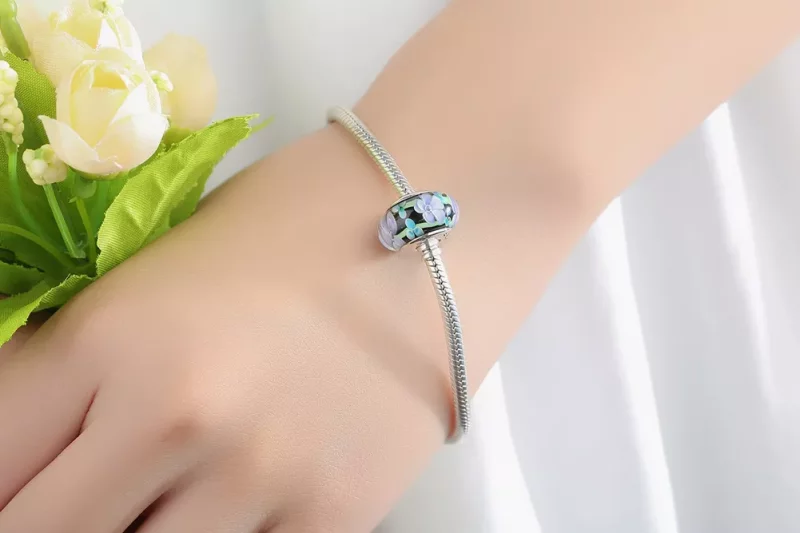 (afbeelding voor) Pandora Style Paarse bloemen Murano Glas Bedel - SCZ009 - Bekijken 10