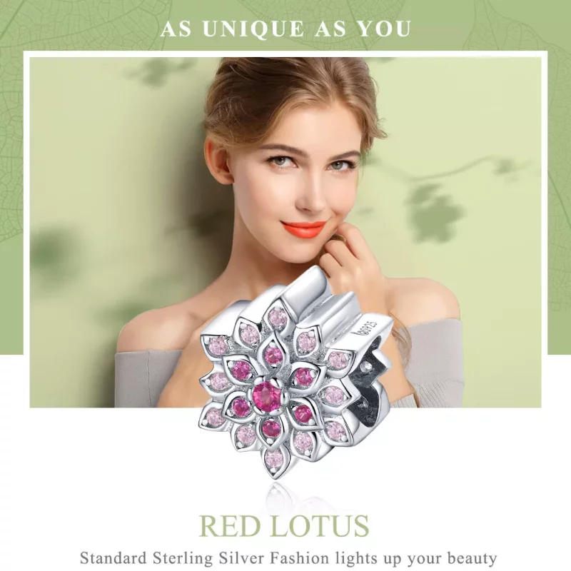 (afbeelding voor) Pandora Style Rode Lotus Bedel - BSC038 - Bekijken 6