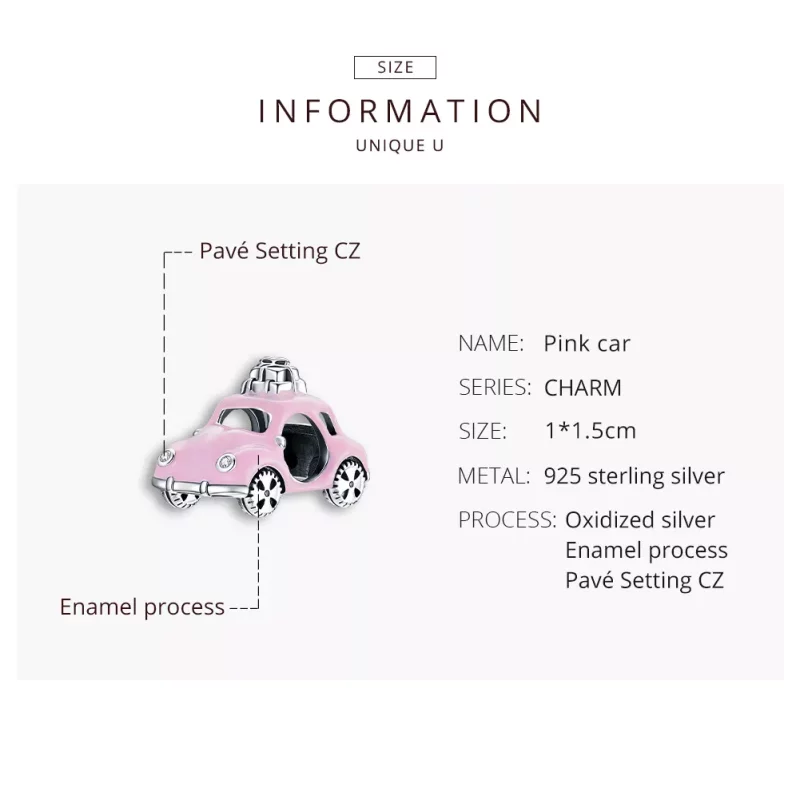 (afbeelding voor) Pandora Style Roze auto Bedel - SCC1738 - Bekijken 8