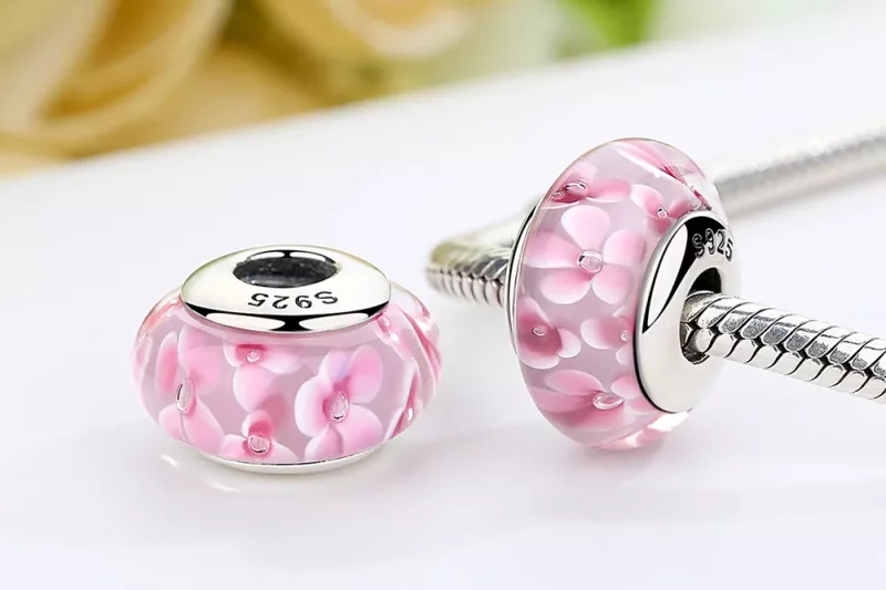 (afbeelding voor) Pandora Style Roze Bloemen Murano Glas Bedel - SCZ008 - Bekijken 7
