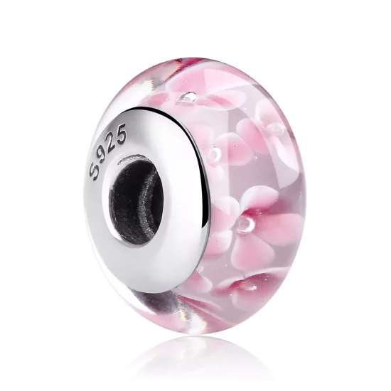 (afbeelding voor) Pandora Style Roze Bloemen Murano Glas Bedel - SCZ008