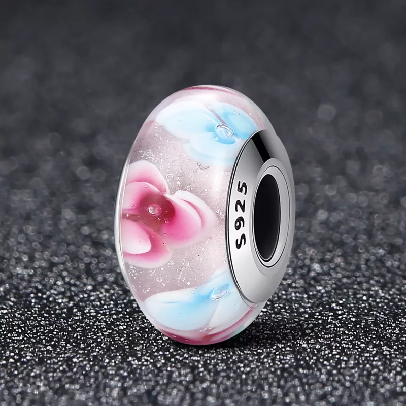 (afbeelding voor) Pandora Style Roze Bloemen Murano Glas Bedel - SCZ056 - Bekijken 2