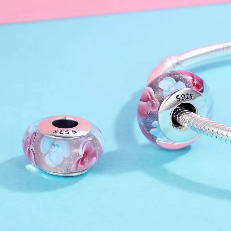 (afbeelding voor) Pandora Style Roze Bloemen Murano Glas Bedel - SCZ056 - Bekijken 4