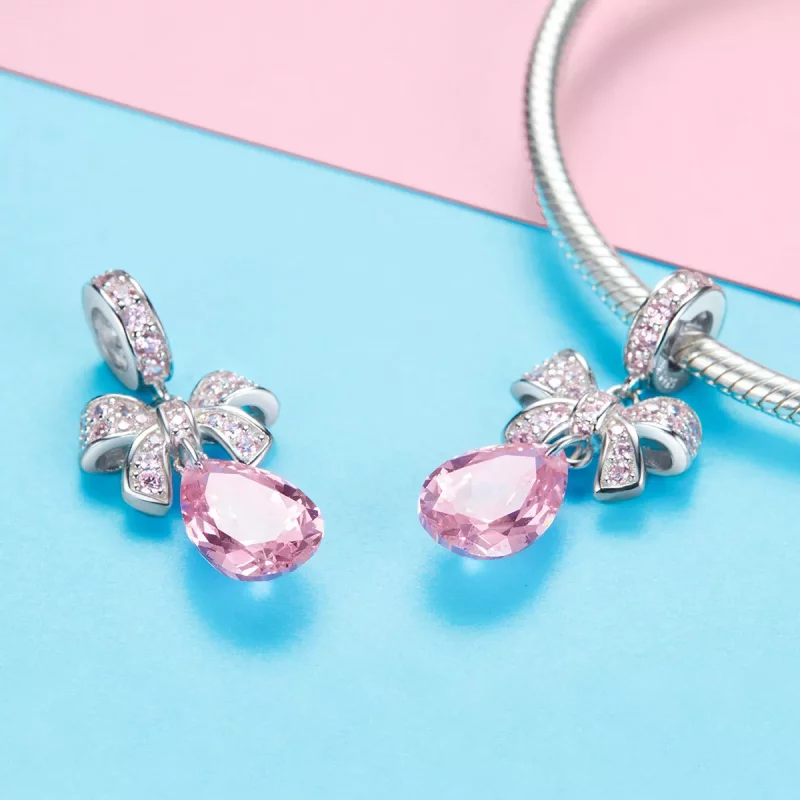 (afbeelding voor) Pandora Style Roze boog Hangende Bedel - SCC1074 - Bekijken 3