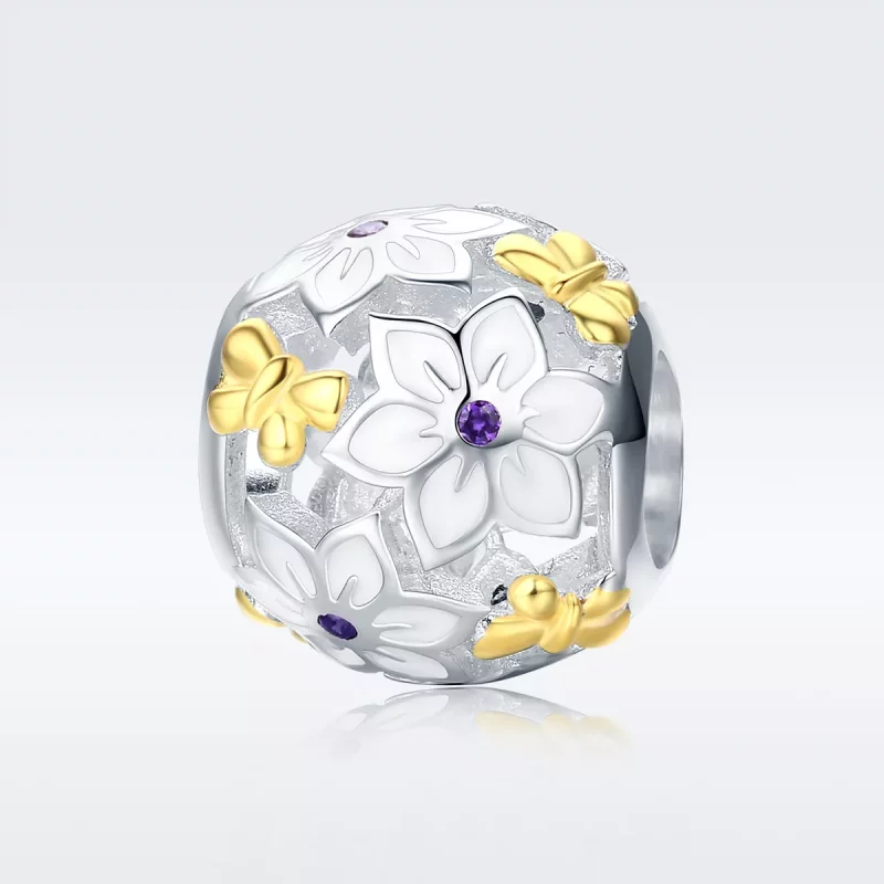 (afbeelding voor) Pandora Style Tweekleurige bloemen en vlinders Bedel - SCC546 - Bekijken 2