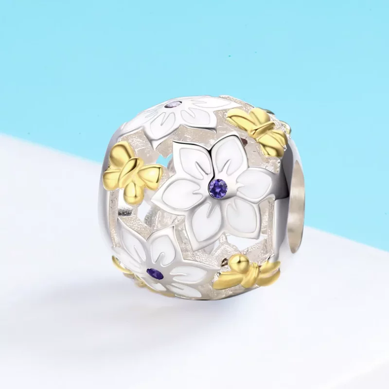 (afbeelding voor) Pandora Style Tweekleurige bloemen en vlinders Bedel - SCC546 - Bekijken 3
