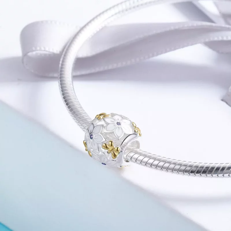 (afbeelding voor) Pandora Style Tweekleurige bloemen en vlinders Bedel - SCC546 - Bekijken 4
