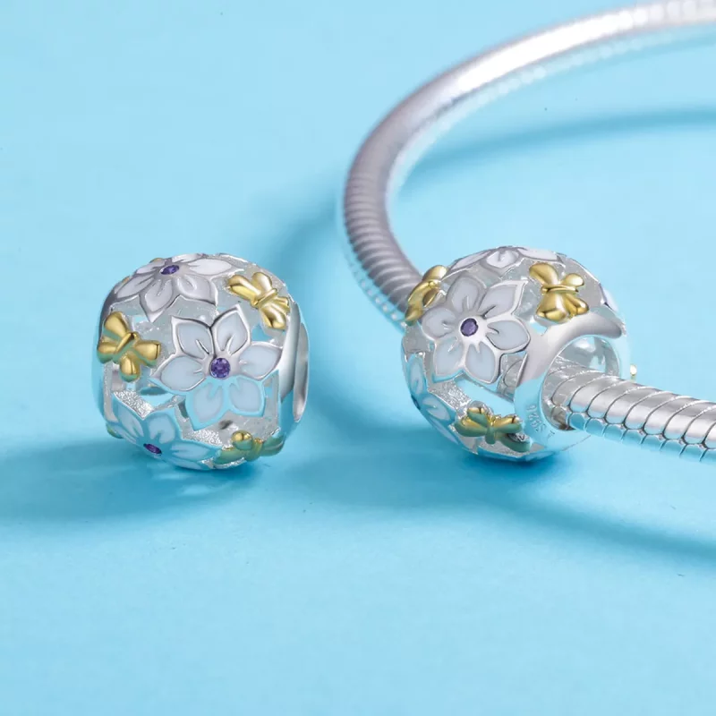 (afbeelding voor) Pandora Style Tweekleurige bloemen en vlinders Bedel - SCC546 - Bekijken 5