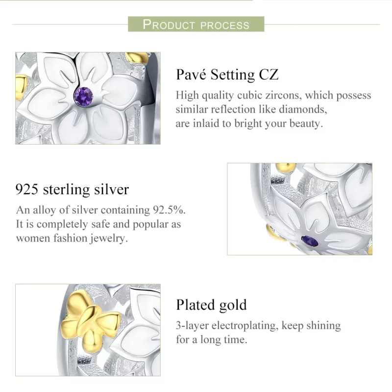 (afbeelding voor) Pandora Style Tweekleurige bloemen en vlinders Bedel - SCC546 - Bekijken 7