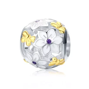 Pandora Style Tweekleurige bloemen en vlinders Bedel - SCC546 (afbeelding voor) Pandora Style Tweekleurige bloemen en vlinders Bedel - SCC546