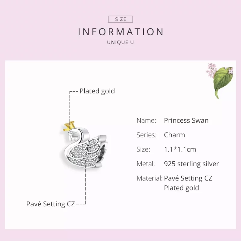 (afbeelding voor) Pandora Style Two-tone Prinses Zwaan Bedel - SCC1343 - Bekijken 7