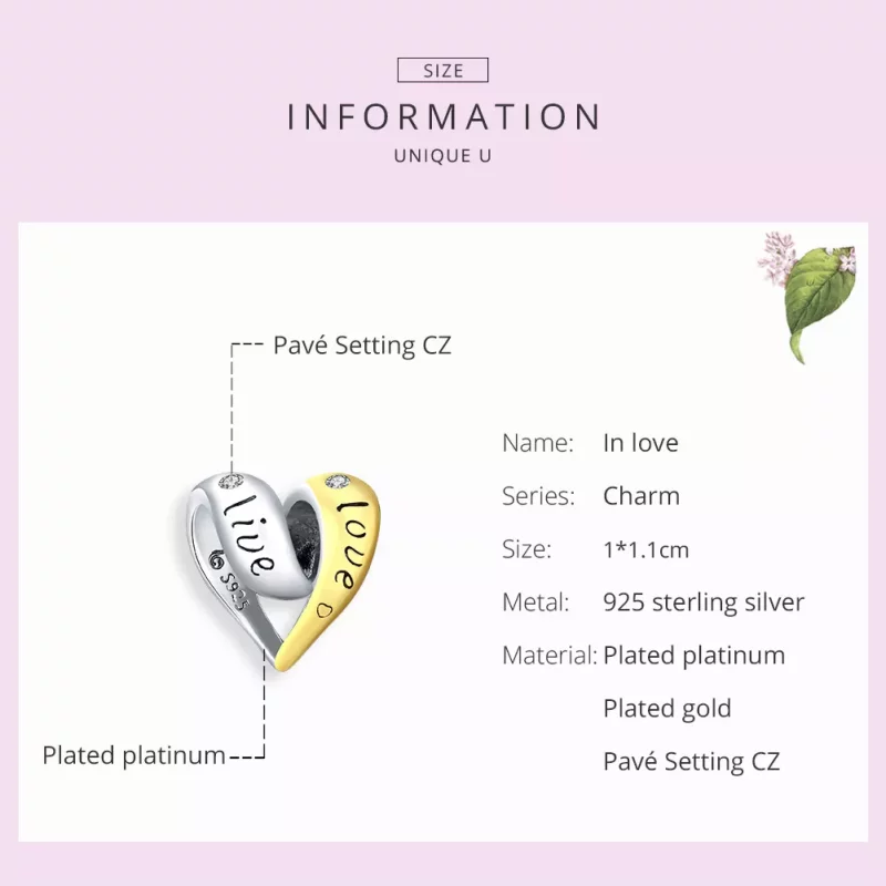 (afbeelding voor) Pandora Style Two-tone Verliefd Bedel - BSC227 - Bekijken 6