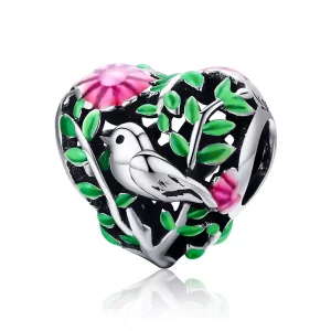 Pandora Style Vogel en blad met grote snavel Bedel - SCC647 (afbeelding voor) Pandora Style Vogel en blad met grote snavel Bedel - SCC647