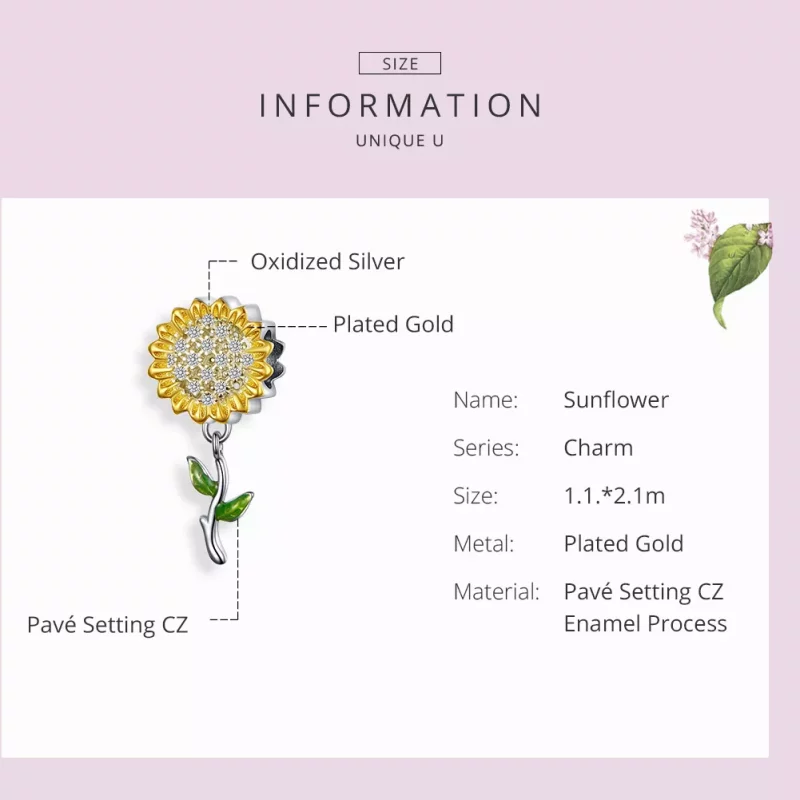 (afbeelding voor) Pandora Style Zonnebloem Hangende Bedel - SCC1211 - Bekijken 3