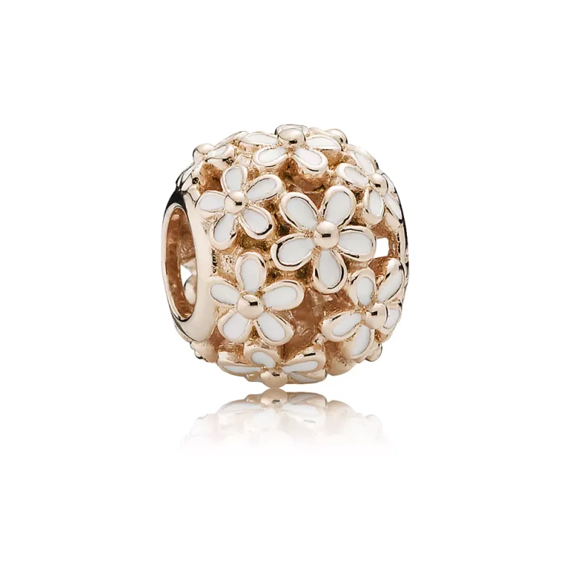(afbeelding voor) Openwork Daisy Pandora Rose Bedel With White Enamel - 780004En12
