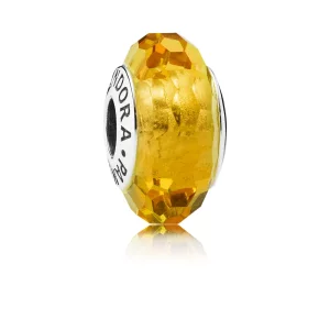 (afbeelding voor) PANDORA Abstract Faceted Silver Bedel With Golden Coloured Murano Glass - 791629