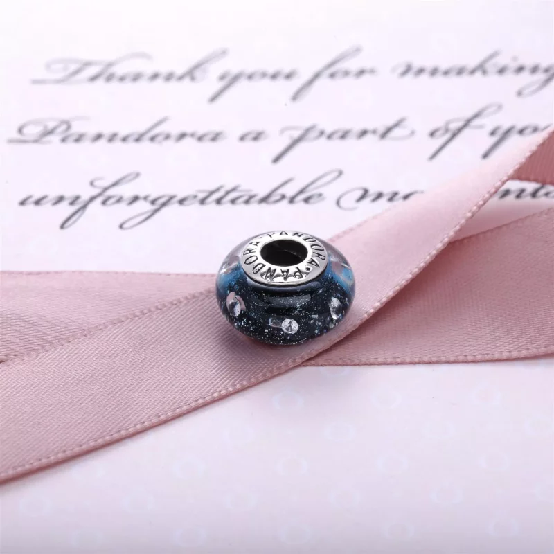 (afbeelding voor) PANDORA Abstract Silver Bedel With Iridescent Blue Murano Glass And Cubic Zircon - Bekijken 2