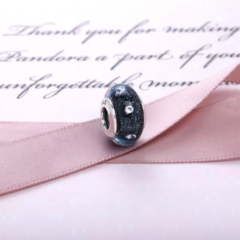 (afbeelding voor) PANDORA Abstract Silver Bedel With Iridescent Blue Murano Glass And Cubic Zircon - Bekijken 3