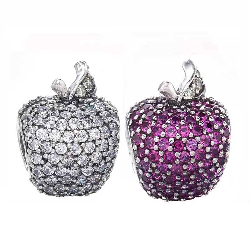 (afbeelding voor) PANDORA Apple Pave Silver Bedel With Fancy Red Cubic Zirconia And Light Green Cr - Bekijken 5