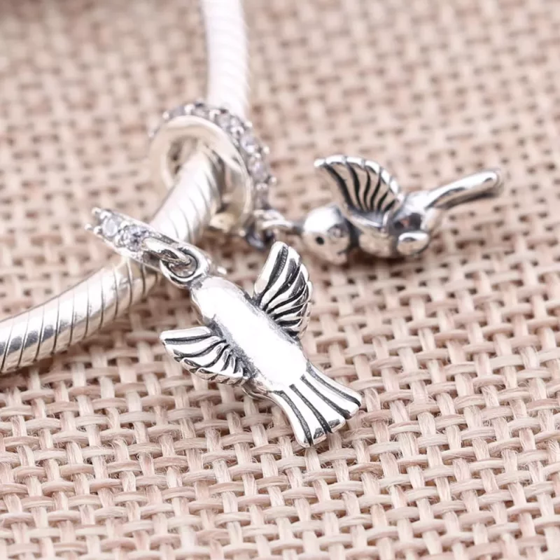 (afbeelding voor) PANDORA Dove Silver Dangle With Golden Coloured Cubic Zirconia - 791394CCZ - Bekijken 2