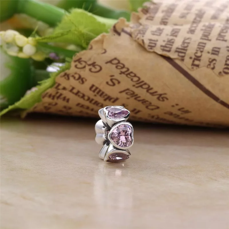 (afbeelding voor) PANDORA Fancy Pink Sparkling Hearts Spacer - 791252CZs - Bekijken 3