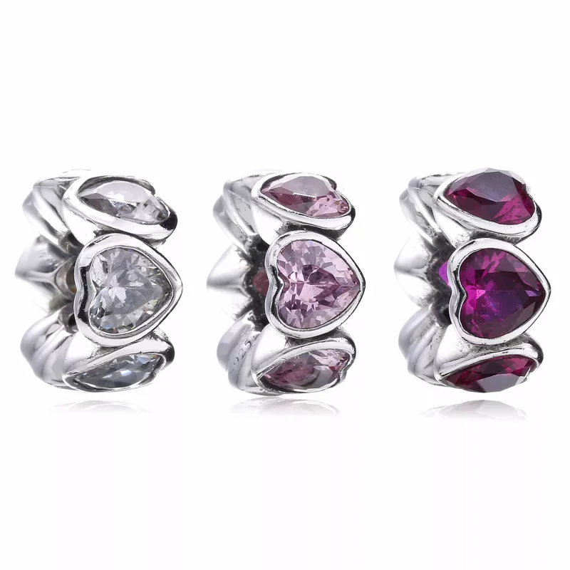 (afbeelding voor) PANDORA Fancy Pink Sparkling Hearts Spacer - 791252CZs - Bekijken 5