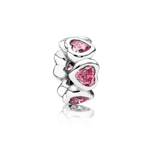 (afbeelding voor) PANDORA Fancy Pink Sparkling Hearts Spacer - 791252CZs