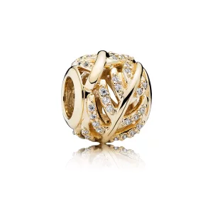 (afbeelding voor) PANDORA Feather Gold Bedel With Cubic Zirconia - 750831CZ