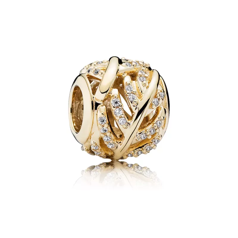 (afbeelding voor) PANDORA Feather Gold Bedel With Cubic Zirconia - 750831CZ