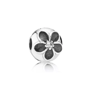 (afbeelding voor) PANDORA Floral Silver Clip With Cubic Zirconia And Black Enamel - 791408CZ