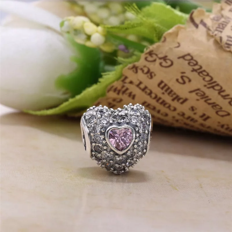 (afbeelding voor) PANDORA Heart Silver Bedel With Pave-Set Cubic Zirconia And Synthetic Rubies - 7 - Bekijken 3