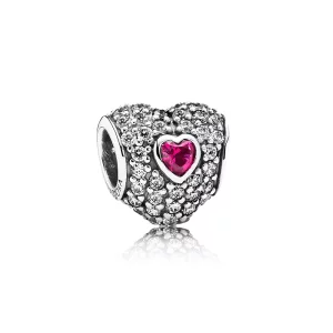 (afbeelding voor) PANDORA Heart Silver Bedel With Pave-Set Cubic Zirconia And Synthetic Rubies - 791168Sru