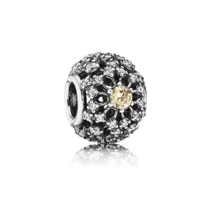 (afbeelding voor) PANDORA Openwork Decorative Silver Bedel With Golden Coloured And Clear Cubic Zirconia - 791370CCZ