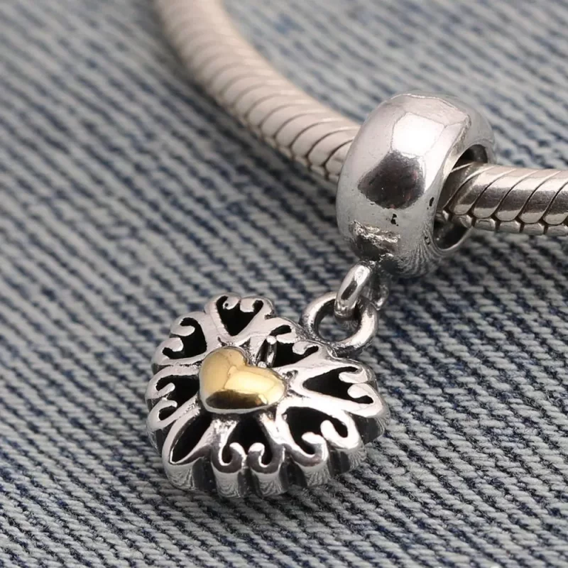 (afbeelding voor) PANDORA Openwork Heart Silver Dangle With 14K Heart - 791274 - Bekijken 2