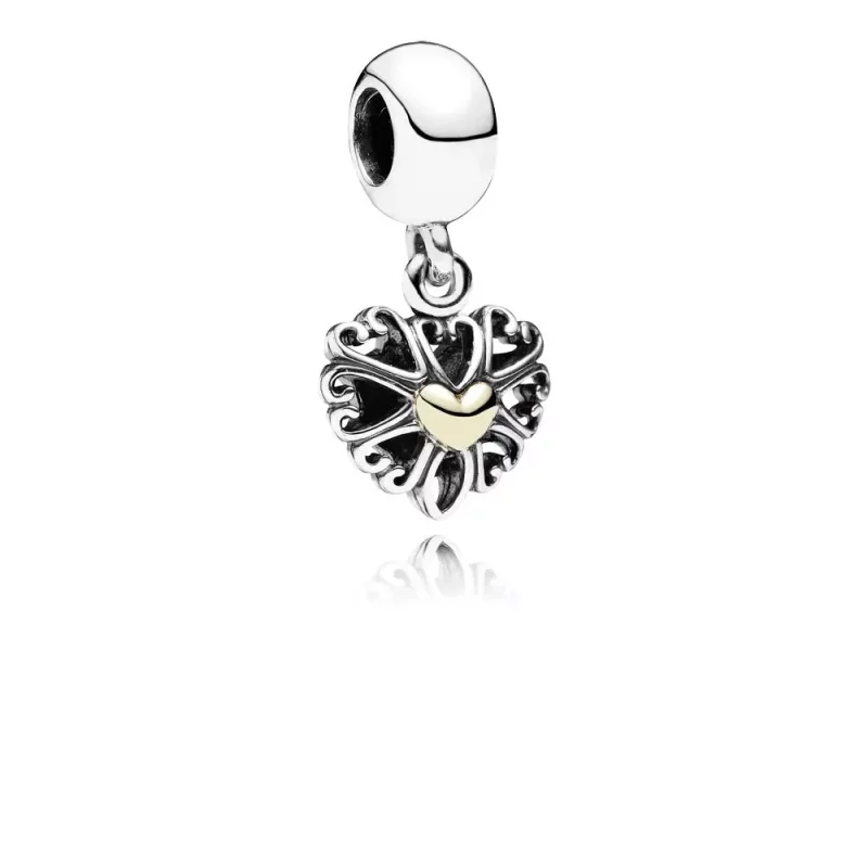 (afbeelding voor) PANDORA Openwork Heart Silver Dangle With 14K Heart - 791274
