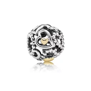 (afbeelding voor) PANDORA Openwork Hearts Silver Bedel With 14K Hearts - 791372