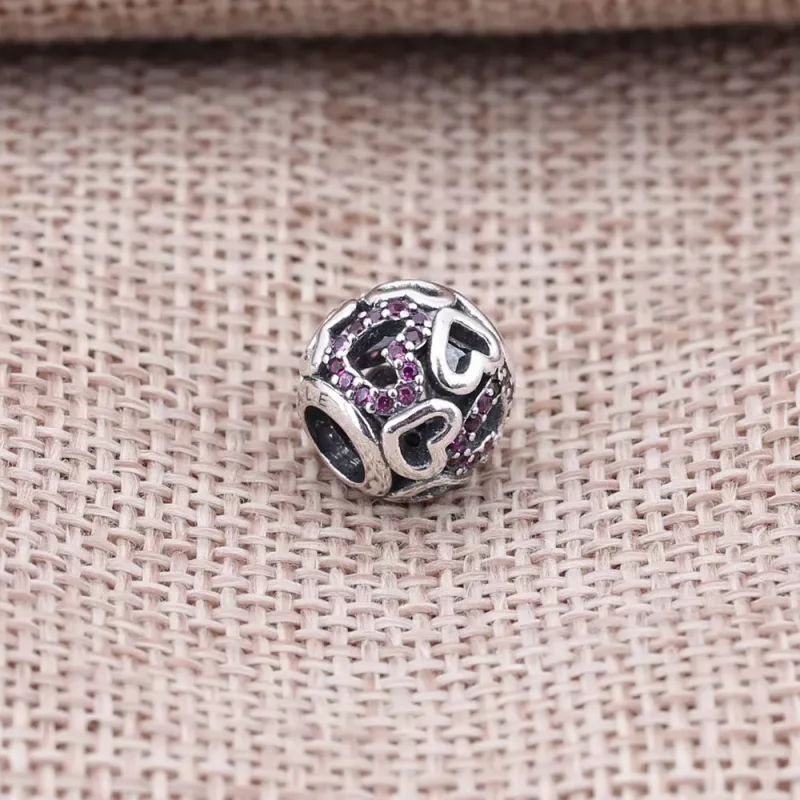 (afbeelding voor) PANDORA Openwork Hearts Silver Bedel With Fancy Pink Cubic Zirconia - 791424CZs - Bekijken 2