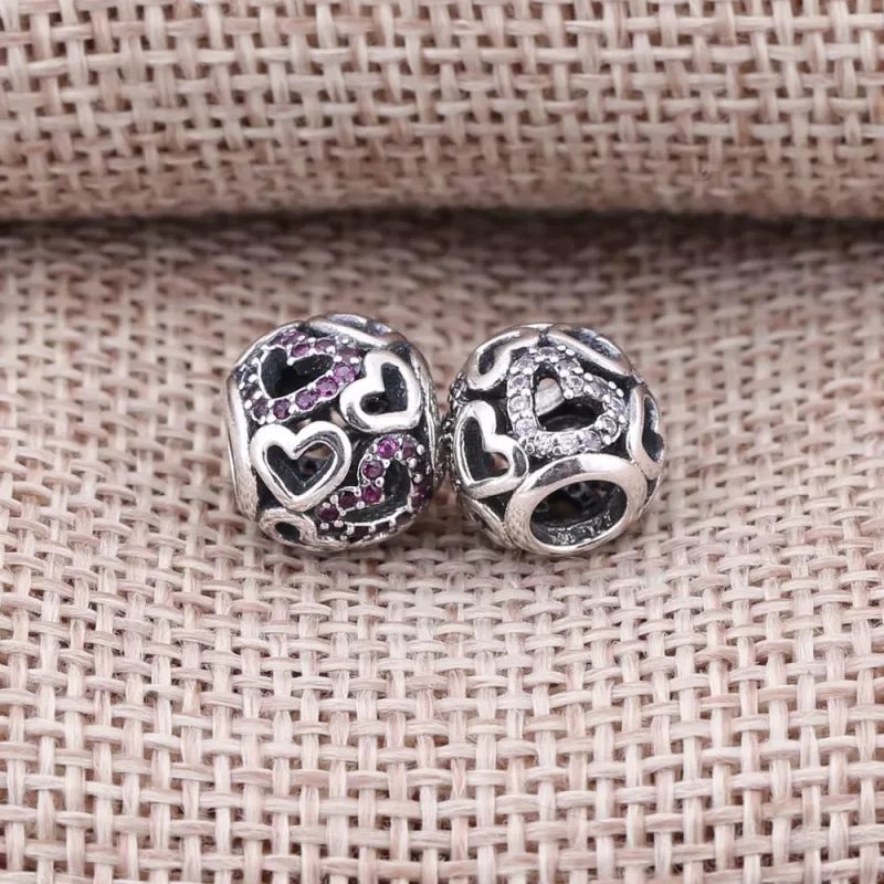 (afbeelding voor) PANDORA Openwork Hearts Silver Bedel With Fancy Pink Cubic Zirconia - 791424CZs - Bekijken 4